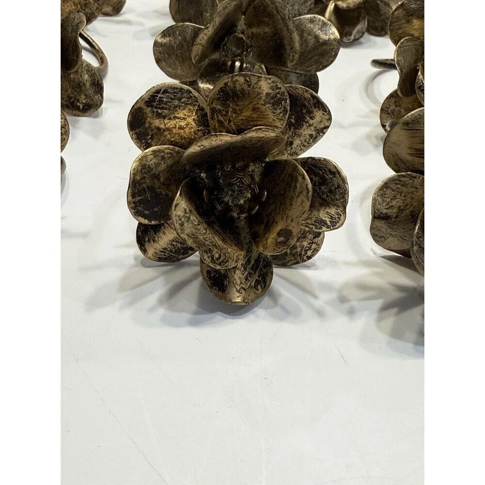 Vintage Napkin Rings Set of 12 Metal Flower Bronze Color Hand Painted Accents